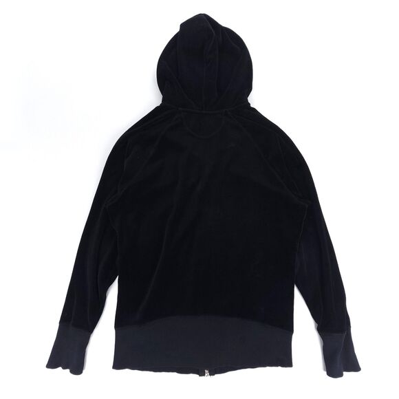 JUICY COUTURE Y2K 90s Velour Hoodie Zip Jacket Black Athleisure Lounge Minimal - Picture 6 of 7